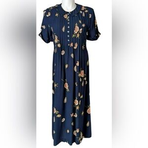 VTG Casual Corner Seashell Cottage Core Dress SIZE 16 Peter Pan Collar Tie Back